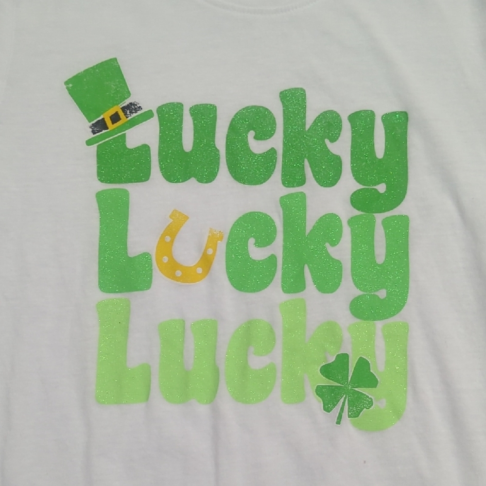 Tshirt St. Patrick's Day White and Green Girls Xlg - Picture 2 of 6